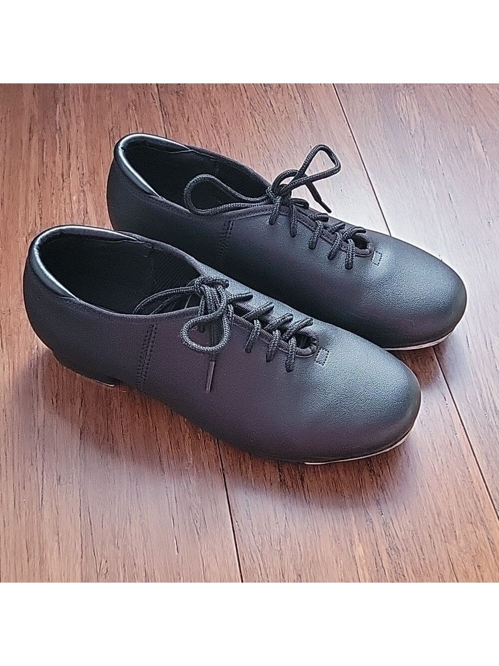 Girl's Black Lace-Up Tap Dance Theater Shoes, Faux Leather, Size 4.5